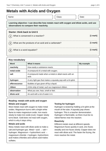 KS3 Chemistry Metals and Reactivity Unit Bundle