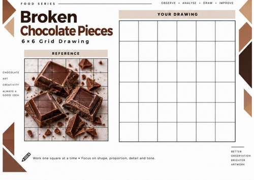 Broken Chocolate Pieces Grid Drawing Worksheet | 6x6 Art Activity | KS3 KS4