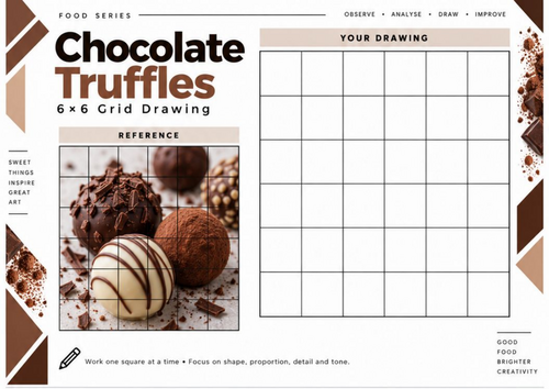 Chocolate Truffles Grid Drawing Worksheet | 6x6 Art Activity | KS3 KS4