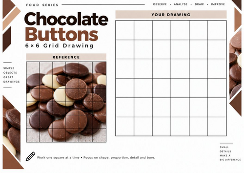 Chocolate Buttons Grid Drawing Worksheet | 6x6 Art Activity | KS3 KS4