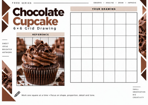Chocolate Cupcake Grid Drawing Worksheet | 6x6 Art Activity | KS3 KS4