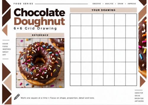 Chocolate Doughnut Grid Drawing Worksheet | 6x6 Art Activity | KS3 KS4