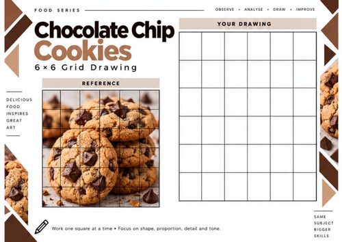 Chocolate Chip Cookies Grid Drawing Worksheet | 6x6 Art Activity | KS3 KS4