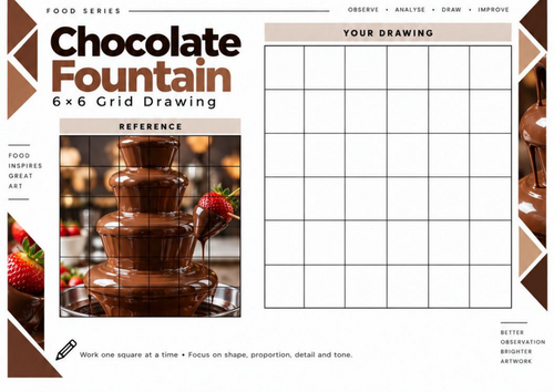 Chocolate Fountain Grid Drawing Worksheet | 6x6 Art Activity | KS3 KS4