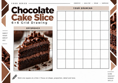 Chocolate Cake Slice Grid Drawing Worksheet | 6x6 Art Activity | KS3 KS4