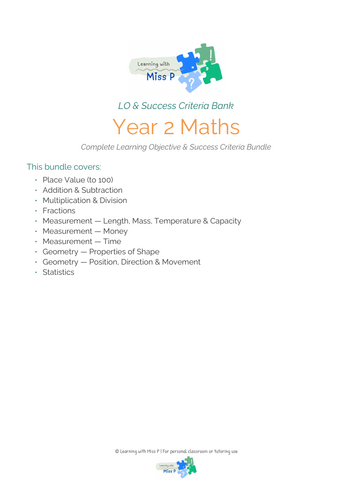 Year 2 Maths LO/SC Bank