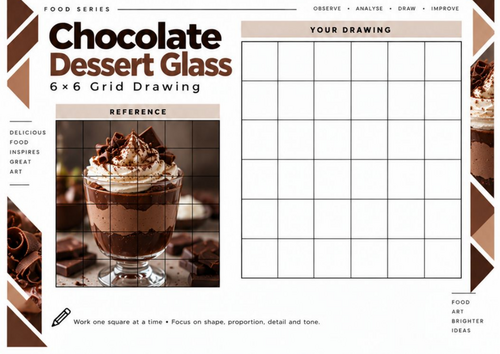 Chocolate Dessert Glass Grid Drawing Worksheet | 6x6 Art Activity | KS3 KS4