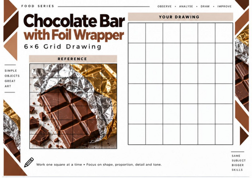 Chocolate Bar with Foil Wrapper Grid Drawing Worksheet | 6x6 Art Activity | KS3 KS4