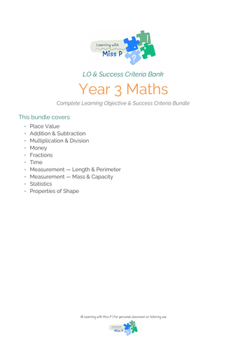 Year 3 Maths LO/SC Bank