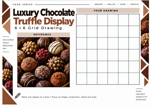 Luxury Chocolate Truffle Display Grid Drawing Worksheet | 6x6 Art Activity | KS3 KS4
