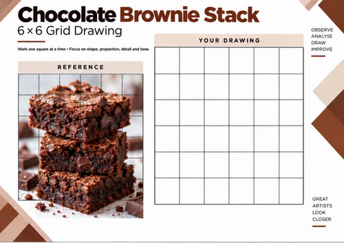 Chocolate Brownie Stack | 6x6 Grid Drawing Worksheet | KS3 KS4 Art