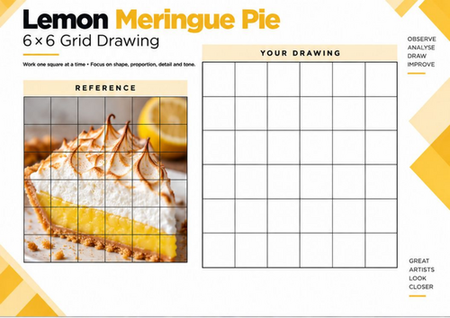 Lemon Meringue Pie | 6x6 Grid Drawing Worksheet | KS3 KS4 Art
