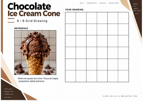 Chocolate Ice Cream Cone Grid Drawing Worksheet | Food Drawing Activity | KS3 KS4