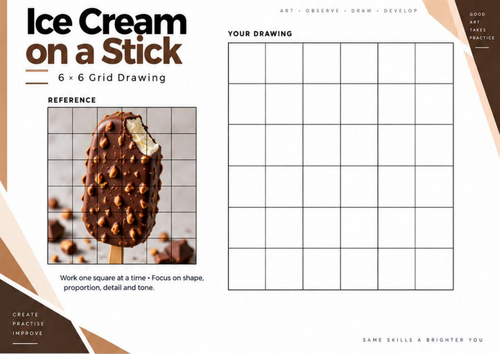 Chocolate Ice Cream on a Stick Grid Drawing Worksheet | Food Art | KS3 KS4
