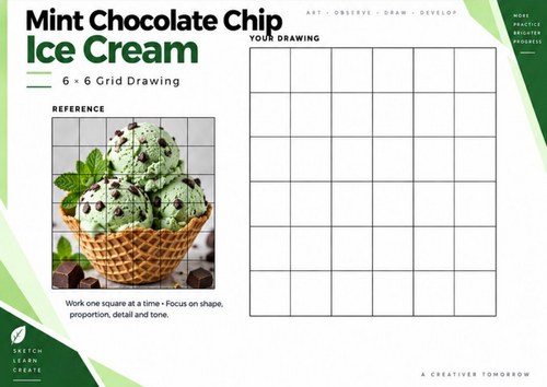 Mint Chocolate Chip Ice Cream Grid Drawing Worksheet | Food Art Activity | KS3 KS4