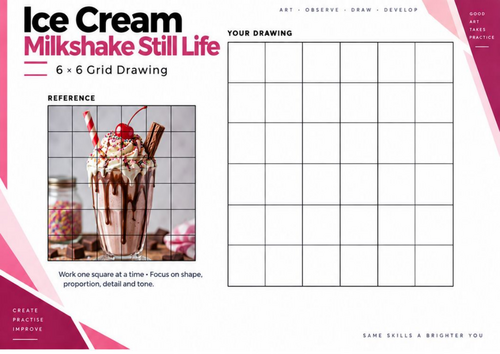 Ice Cream Milkshake Still Life Grid Drawing Worksheet | Food Art | KS3 KS4