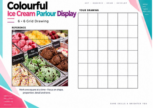 Challenge students with this Luxury Ice Cream Sundae Display Grid Drawing Worksheet, ideal for devel