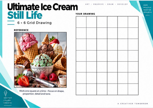Ultimate Ice Cream Still Life Grid Drawing Worksheet | Food Drawing Activity | KS3 KS4