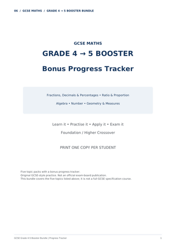 6. Bundle 1 Grade 4→5 Booster: FDP, Ratio, Algebra, Number & Geometry