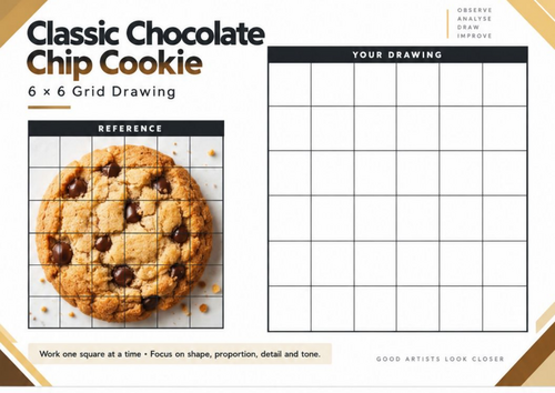 Classic Chocolate Chip Cookie Grid Drawing Worksheet | Food Art | KS3 & KS4