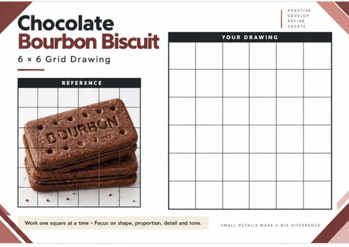 Chocolate Bourbon Biscuit Grid Drawing Worksheet | Food Art | KS3 & KS4