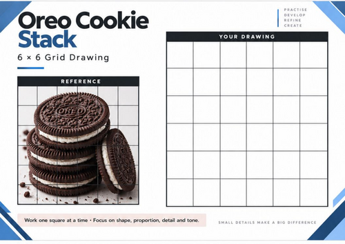 Oreo Cookie Stack Grid Drawing Worksheet | Tonal Shading & Texture | KS3 & KS4