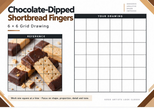 Chocolate-Dipped Shortbread Grid Drawing Worksheet | Food Still Life | KS3 & KS4