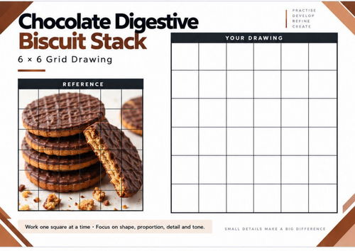 Chocolate Digestive Biscuit Stack Grid Drawing Worksheet | KS3 & KS4 Art