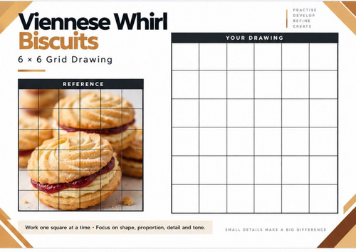 Viennese Whirl Biscuits Grid Drawing Worksheet | Texture & Tone | KS3 & KS4