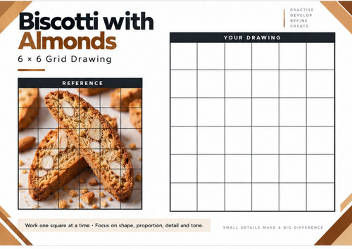 Biscotti with Almonds Grid Drawing Worksheet | Texture & Observational Art | KS3 & KS4