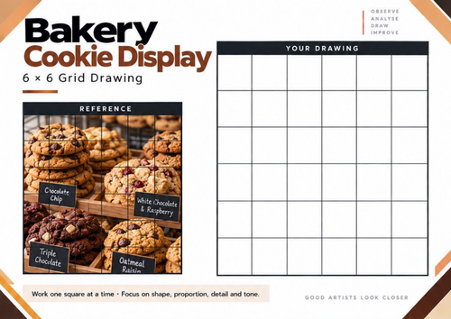 Bakery Cookie Display Grid Drawing Worksheet | Food Art & Texture | KS3 & KS4