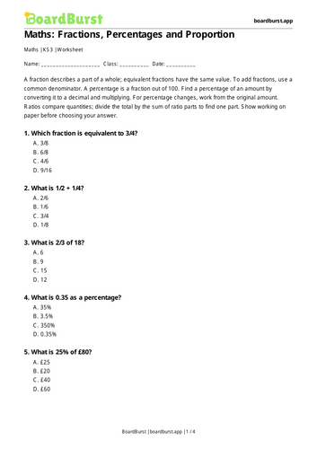 Fractions, Percentages and Proportion