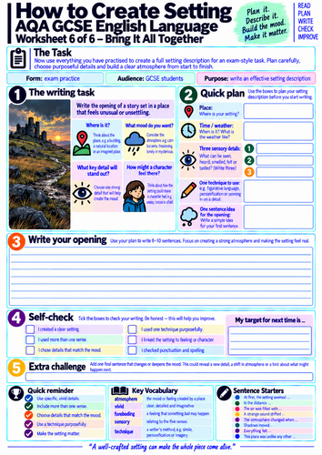 AQA GCSE English Language | Setting Description & Creative Writing | 6 Worksheets
