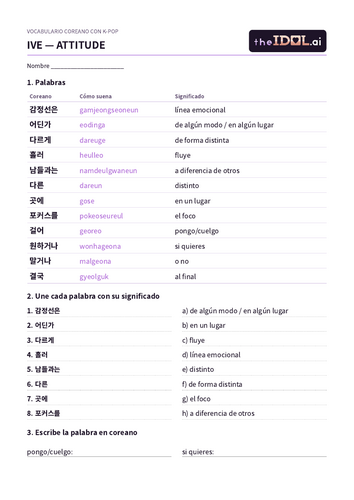 Vocabulario coreano K-pop: IVE ATTITUDE