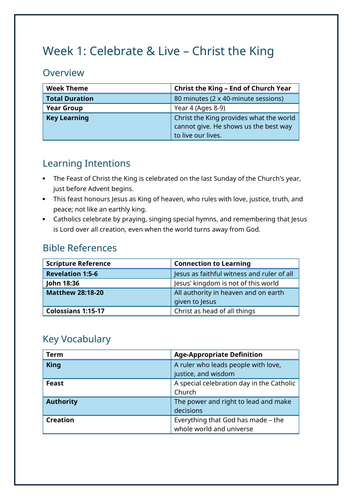 YEAR 4/Branch 2/RE/Prophecy and Promise/WEEK 1/Lesson Plans