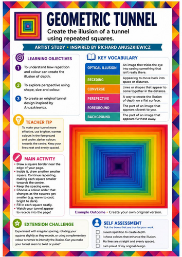 Richard Anuszkiewicz Geometric Tunnel | Op Art Perspective, Depth & Optical Illusion Worksheet | KS3