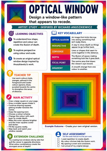 Richard Anuszkiewicz Optical Window | Op Art Perspective, Colour Gradients & Depth Drawing Worksheet
