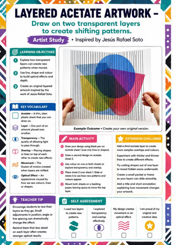 Jesús Rafael Soto Artist Study | Layered Acetate Optical Art Worksheet | KS3 KS4 Kinetic Art