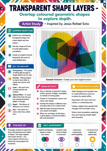 Jesús Rafael Soto Artist Study | Transparent Shape Layers Worksheet | KS3 KS4 Optical Art