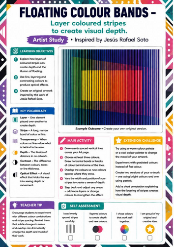 Jesús Rafael Soto Artist Study | Floating Colour Bands Optical Art Worksheet | KS3 KS4 Art