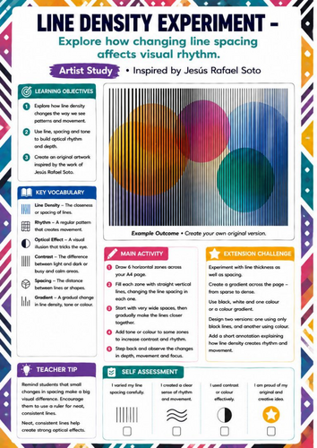 Jesús Rafael Soto Artist Study | Line Density Experiment Optical Art Worksheet | KS3 KS4 Art