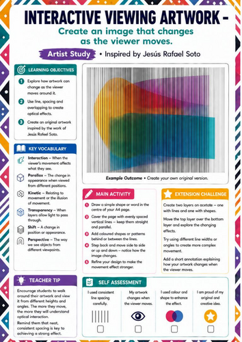 Jesús Rafael Soto Artist Study | Interactive Viewing Artwork Worksheet | KS3 KS4 Optical Art