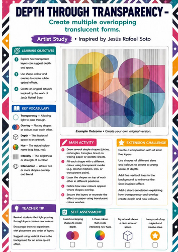 Jesús Rafael Soto Artist Study | Depth Through Transparency Art Worksheet | KS3 KS4 Optical Art