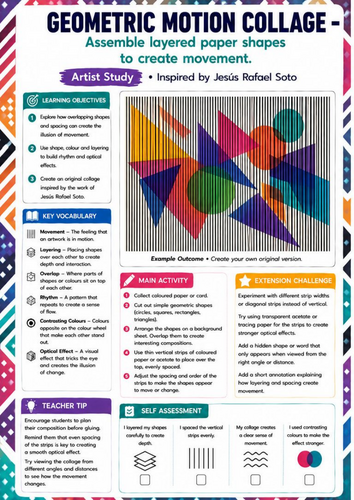 Jesús Rafael Soto Artist Study | Geometric Motion Collage Worksheet | KS3 KS4 Kinetic Art