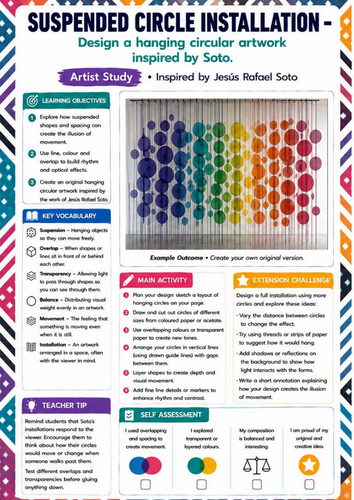 Jesús Rafael Soto Artist Study | Suspended Circle Installation Worksheet | KS3 KS4 Kinetic Art