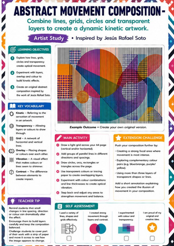 Jesús Rafael Soto Artist Study | Abstract Movement Composition Worksheet | KS3 KS4 Optical Art