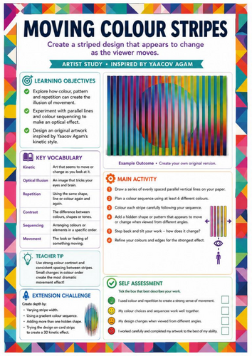 Yaacov Agam Inspired Moving Colour Stripes Worksheet | Kinetic Art & Optical Illusion | KS3 Art