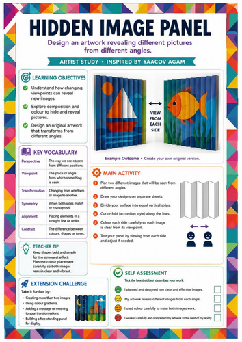Yaacov Agam Inspired Hidden Image Panel Worksheet | Changing Images & Kinetic Art | KS3 Art