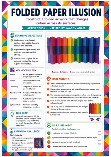 Yaacov Agam Inspired Folded Paper Illusion Worksheet | Optical Art & Colour Transitions | KS3
