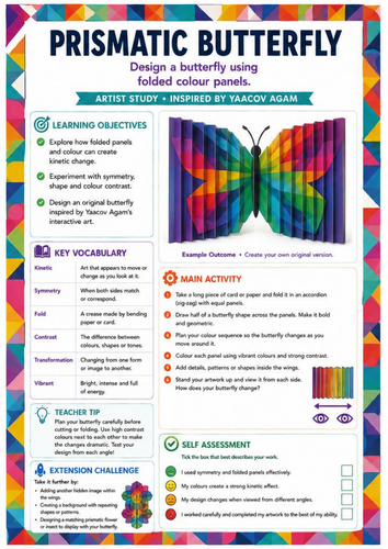Yaacov Agam Inspired Prismatic Butterfly Worksheet | Symmetry, Colour & Kinetic Art | KS3